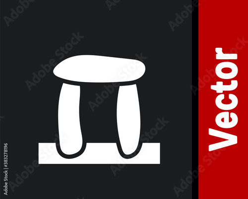 White Stonehenge icon isolated on black background. Vector.