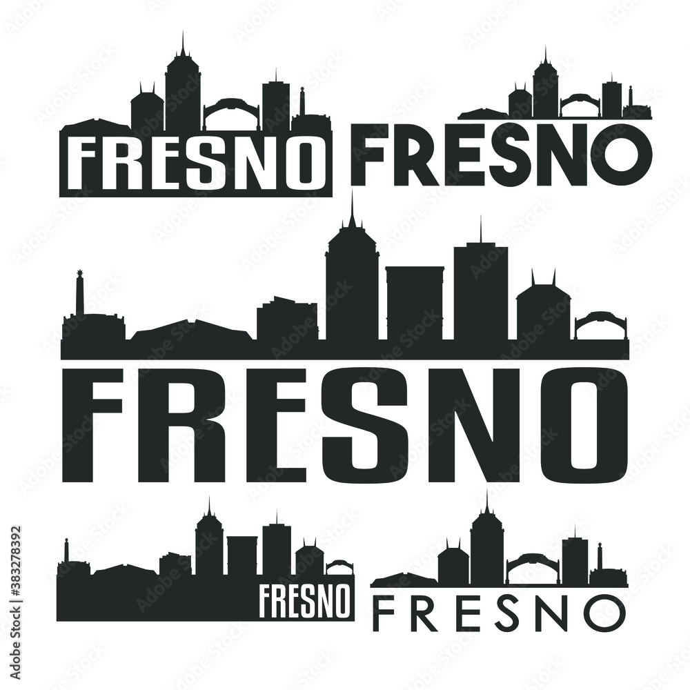 Fresno California Flat Icon Skyline Vector Silhouette Design Set Logo.