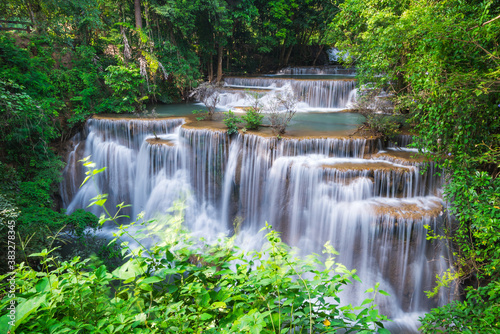 Beauty in nature  Huay Mae Khamin waterfall in tropical forest of national park  Thailand 