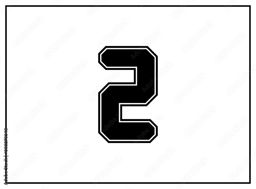2 number classic american, college style font. Uniform letter in black with a black outside contour line. Vintage sport font.For jersey, t-shirt, basketball, baseball, football. Isolated vector 2 number classic american, college style font. Uniform letter in black with a black outside contour line. Vintage sport font.For jersey, t-shirt, basketball, baseball, football. Isolated vector