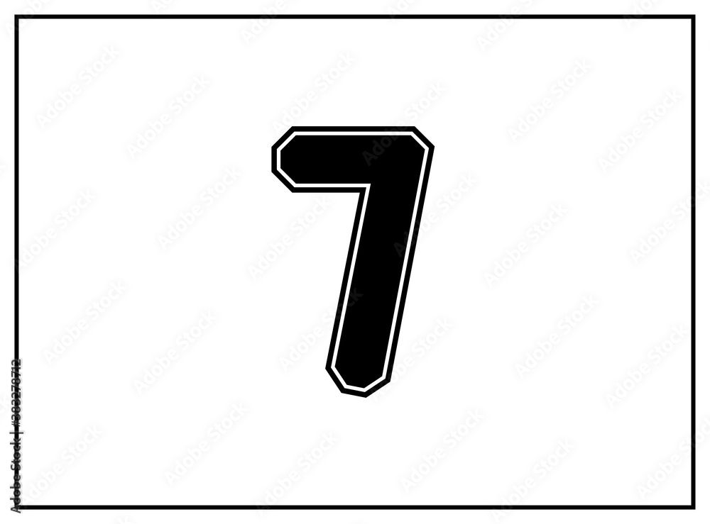 7 number classic american, college style font. Uniform letter in black with a black outside contour line. Vintage sport font.For jersey, t-shirt, basketball, baseball, football. Isolated vector 7 number classic american, college style font. Uniform letter in black with a black outside contour line. Vintage sport font.For jersey, t-shirt, basketball, baseball, football. Isolated vector