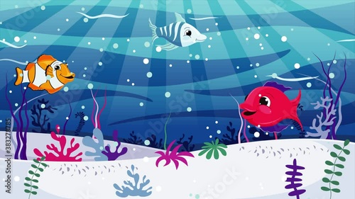 Different Colors Of Funny Cartoon Fishes