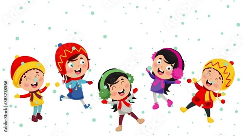 Children Playing Outside In Winter