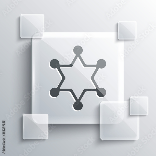 Grey Hexagram sheriff icon isolated on grey background. Police badge icon. Square glass panels. Vector.