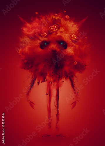 Red powder creature with pumpkins