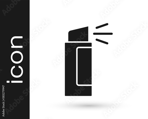 Black Pepper spray icon isolated on white background. OC gas. Capsicum self defense aerosol. Vector.