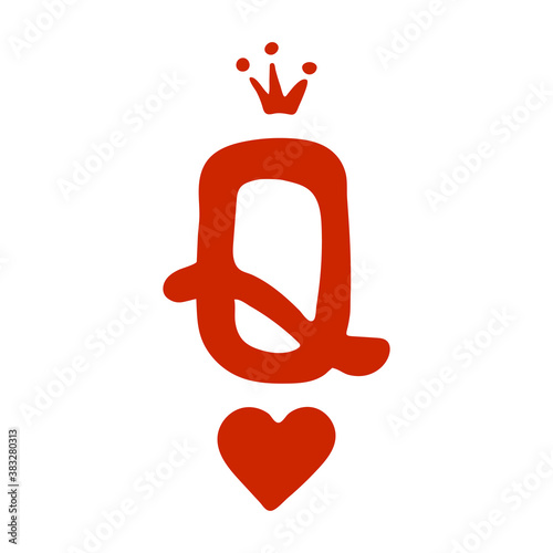 Queen of Hearts Vector Illustration. a red q with a crown at the top and a red heart at the bottom. for posters and t shirts