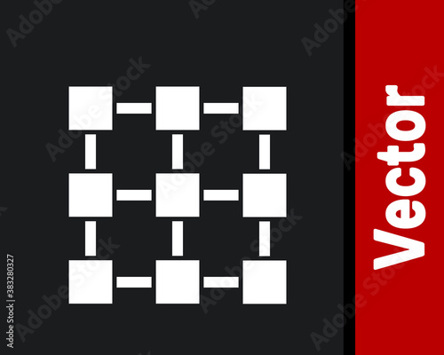 White Blockchain technology icon isolated on black background. Cryptocurrency data. Abstract geometric block chain network technology business. Vector.