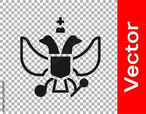 Black National emblem of Russia icon isolated on transparent background. Russian coat of arms two-headed eagle. Vector.