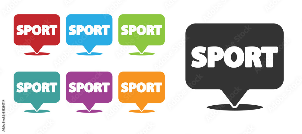 Black Location gym icon isolated on white background. Set icons colorful. Vector. Black Location gym icon isolated on white background. Set icons colorful. Vector.