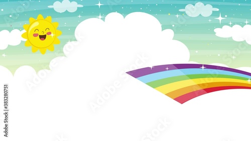 Funny Children Playing At Colorful Rainbow