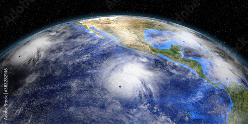 Hurricane Gamma Delta Marie and Norbert shown from Space. Elements of this image are furnished by NASA. photo