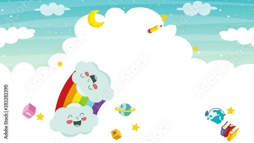 Funny Children Playing At Colorful Rainbow