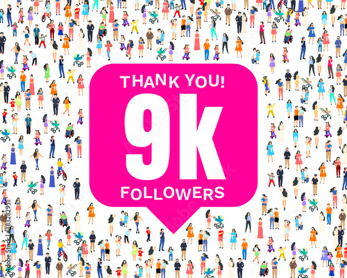 Thank you followers peoples, 9k online social group, happy banner celebrate, Vector photo