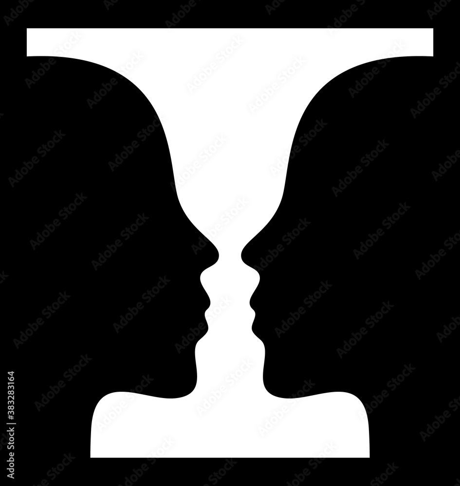 Optical Illusion with Vase and Face Profile Silhouettes