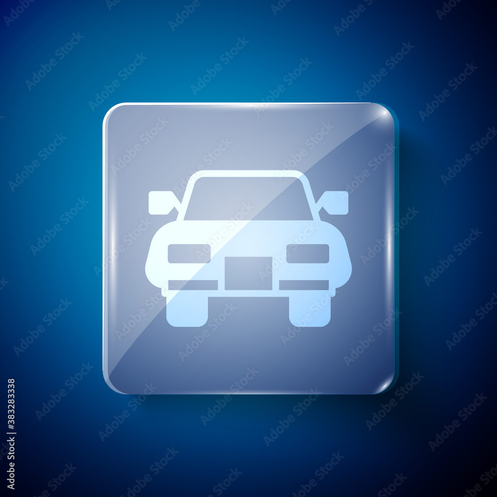 White Car icon isolated on blue background. Square glass panels. Vector. White Car icon isolated on blue background. Square glass panels. Vector.