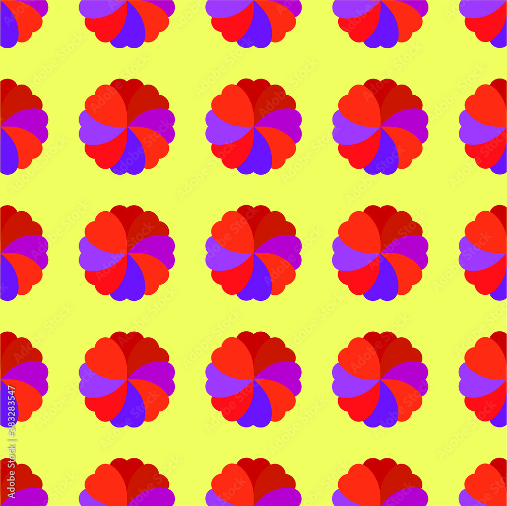 Red and purple color leaves flower heads seamless pattern isolated on the yellow background Red and purple color leaves flower heads seamless pattern isolated on the yellow background