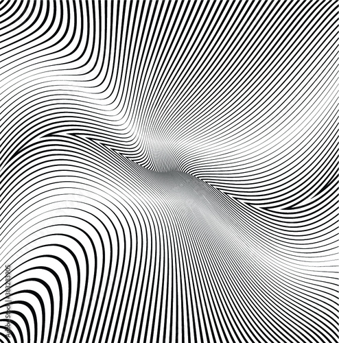 Abstract warped Diagonal Striped Background . Vector curved twisted slanting, waved lines texture 