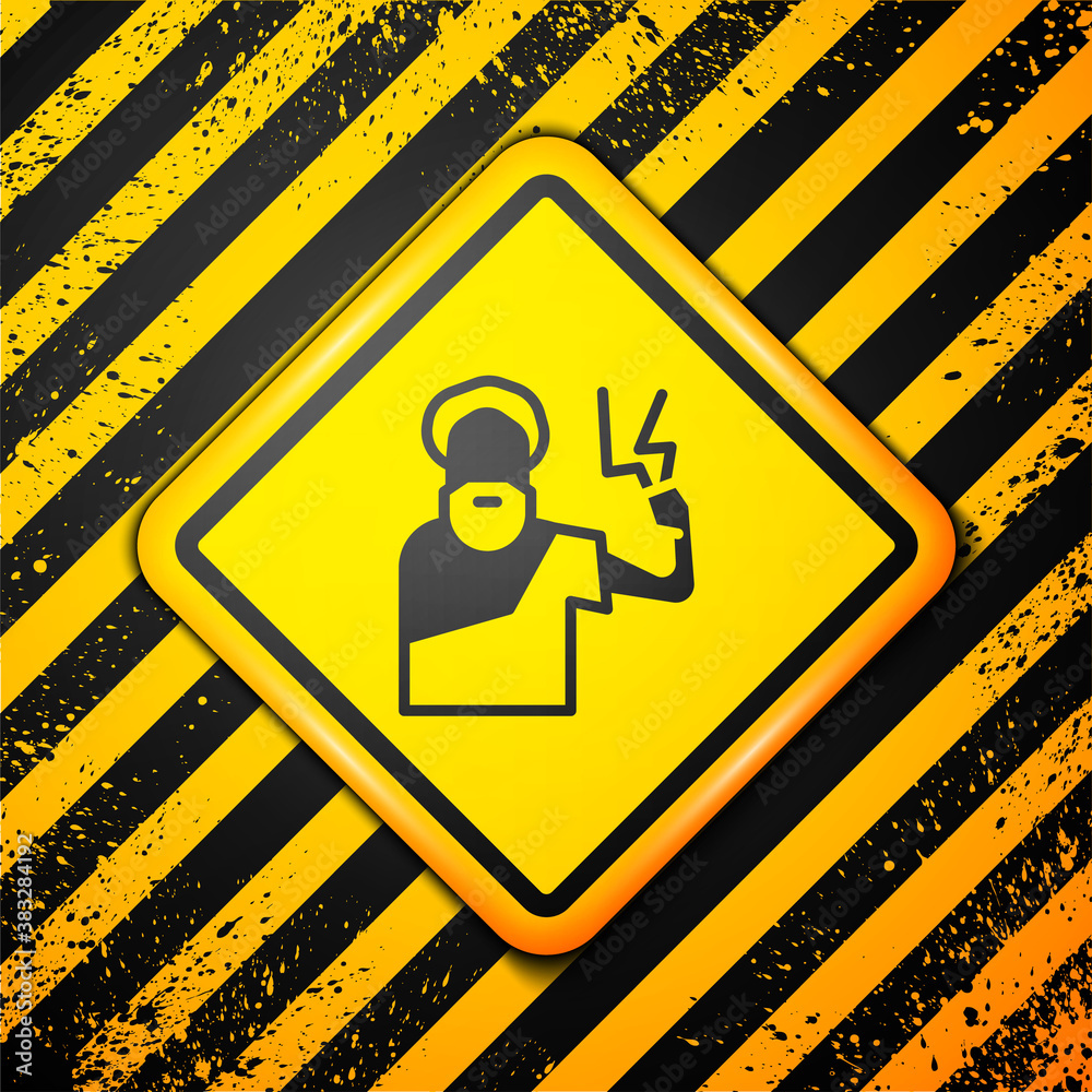 Black Zeus icon isolated on yellow background. Greek god. God of Lightning. Warning sign. Vector. Black Zeus icon isolated on yellow background. Greek god. God of Lightning. Warning sign. Vector.