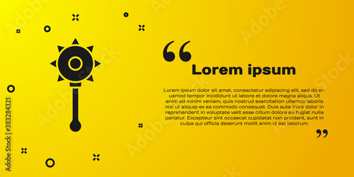 Black Medieval chained mace ball icon isolated on yellow background. Medieval weapon. Vector.