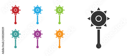 Black Medieval chained mace ball icon isolated on white background. Medieval weapon. Set icons colorful. Vector.