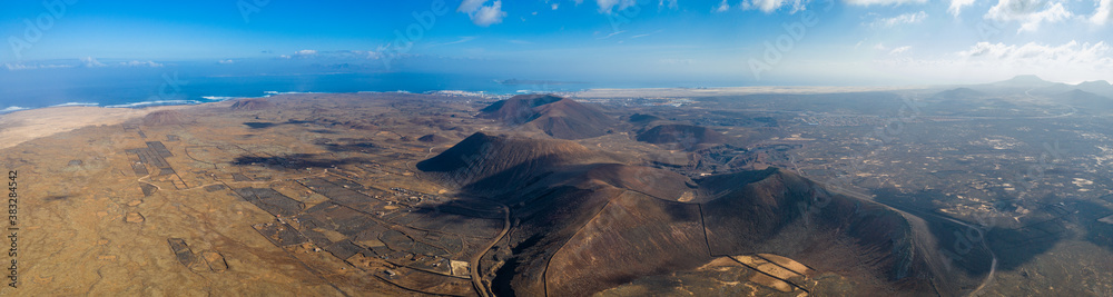 Vulcan Fuerteventura Calderon Hondo and volcanic mountain. Drone Shot Canary Island, Spain