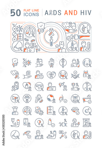 Set Vector Line Icons of AIDS and HIV.