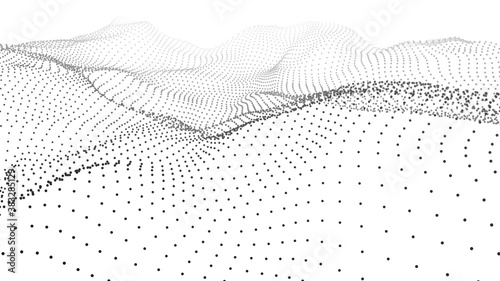 Futuristic white futuristic background. Wave with connecting dots and lines on wave background. Abstract interlacing lines and points. Digital connection of elements. Imitation waves.