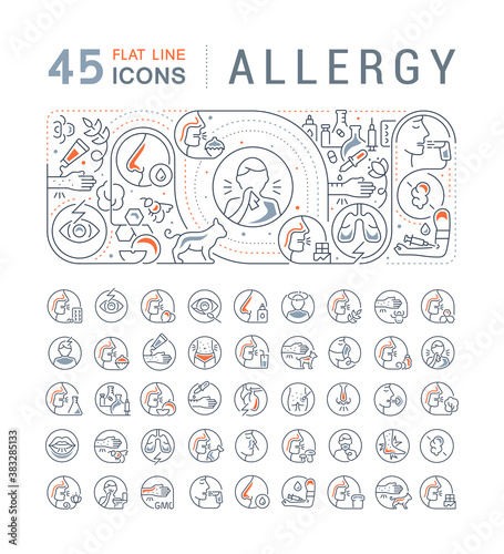 Set Vector Line Icons of Allergy