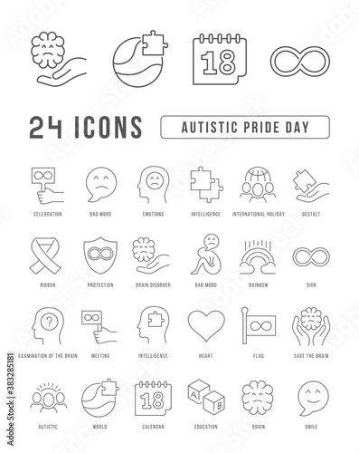 Vector Line Icons of Autistic Pride Day