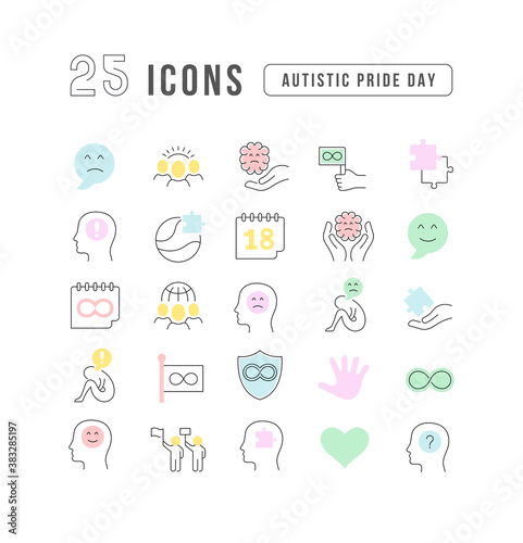 Vector Line Icons of Autistic Pride Day