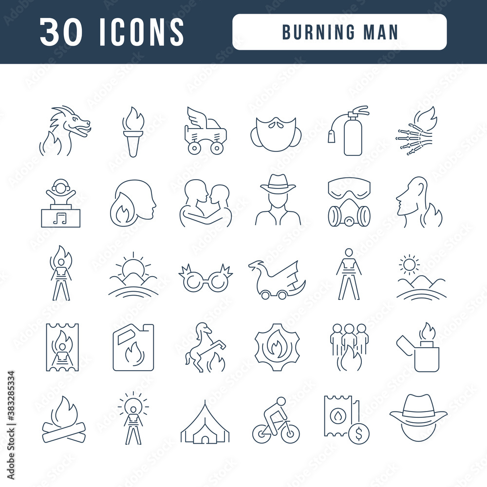 Vector Line Icons of Burning Man