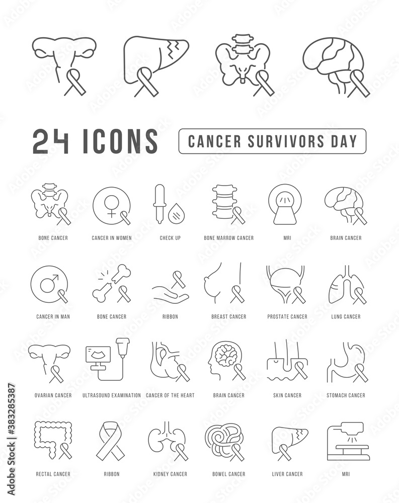 Vector Line Icons of Cancer Survivors Day