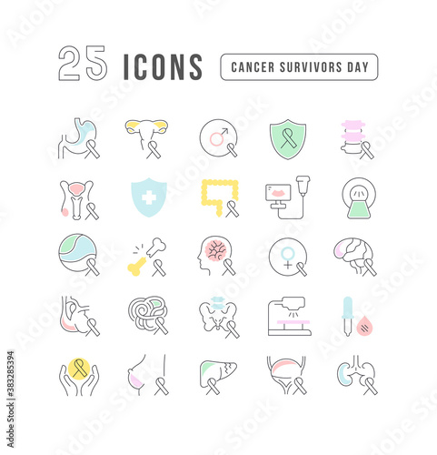 Vector Line Icons of Cancer Survivors Day