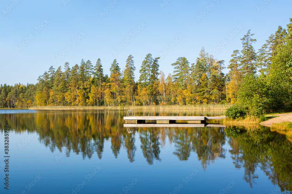 View of The Pond Svedjatrasket in autumn, Karjaa, Finland
