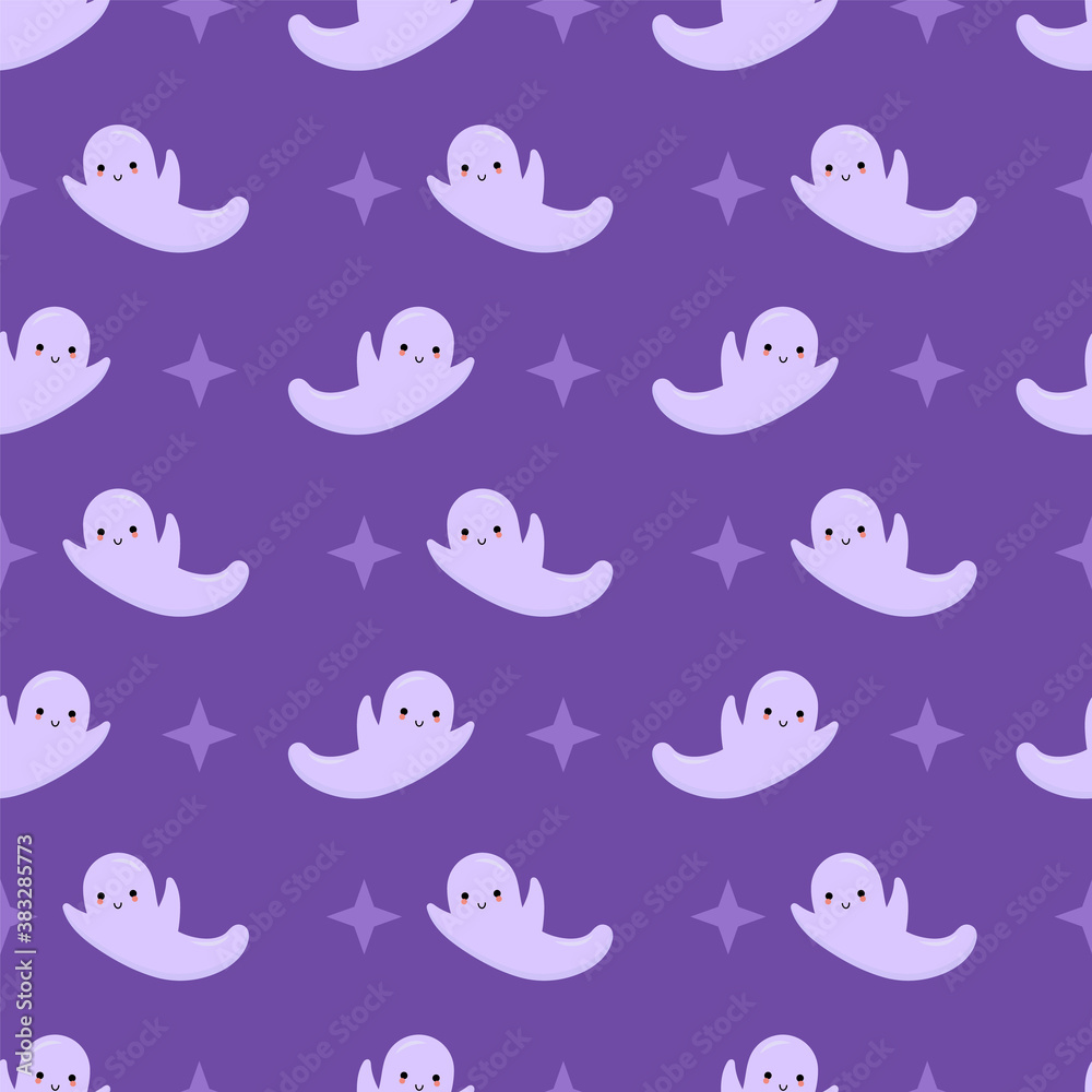 Seamless background with cute ghosts. Vector illustration.