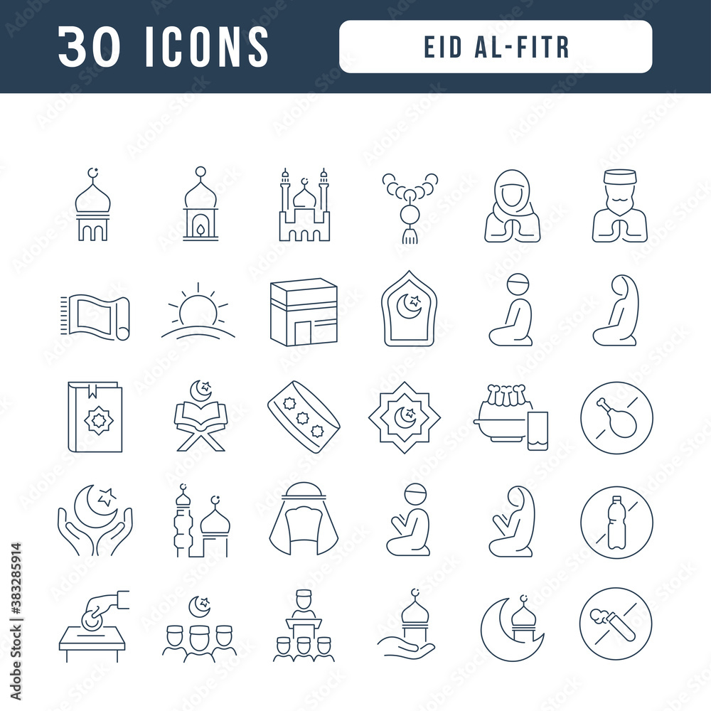 Fototapeta premium Vector Line Icons of Eid Al-Fitr