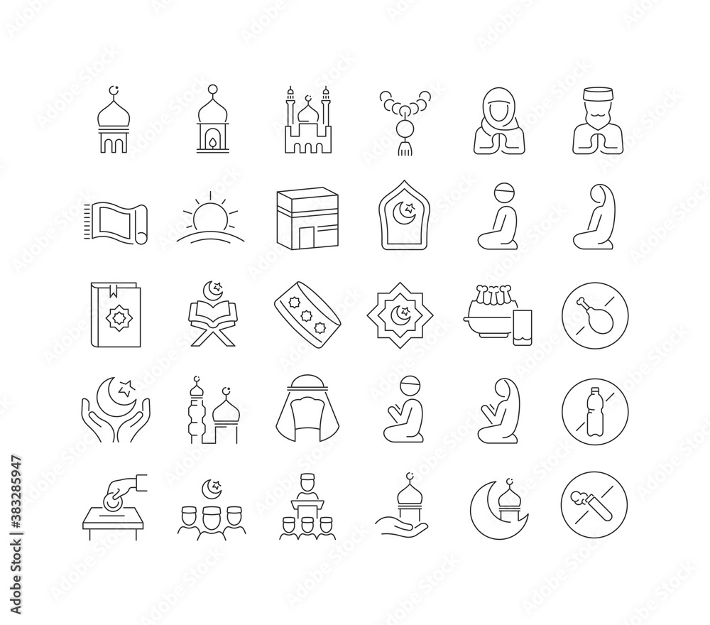 Vector Line Icons of Eid Al-Fitr Vector Line Icons of Eid Al-Fitr