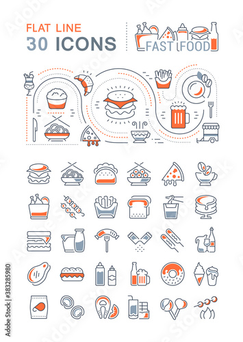 Set Vector Line Icons of Fast Food.
