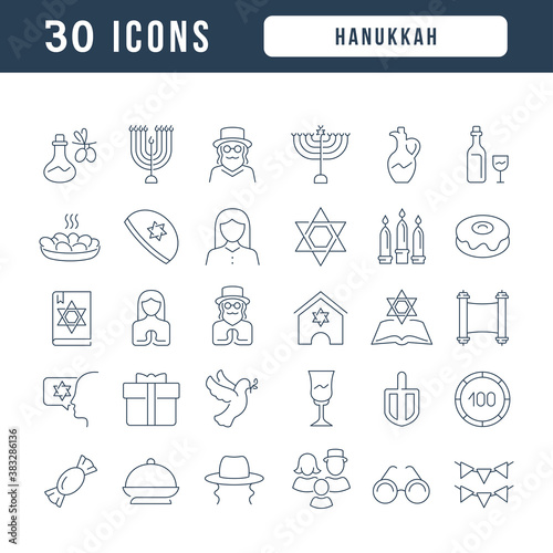 Vector Line Icons of Hanukkah