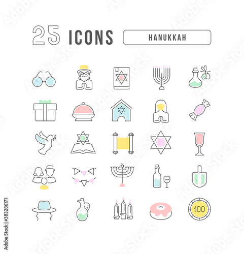 Vector Line Icons of Hanukkah