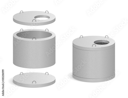 Precast concrete well for rainwater or canalization - realistic vector illustration