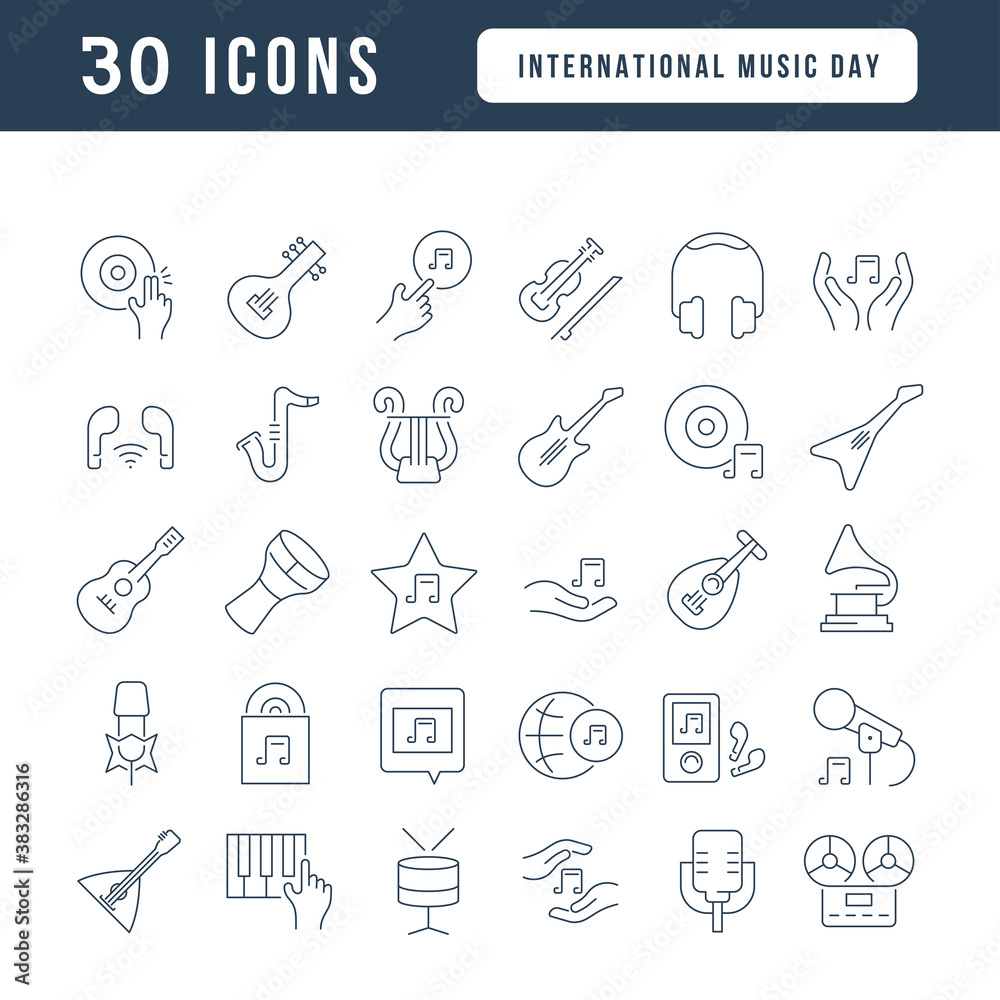 Vector Line Icons of International Music Day