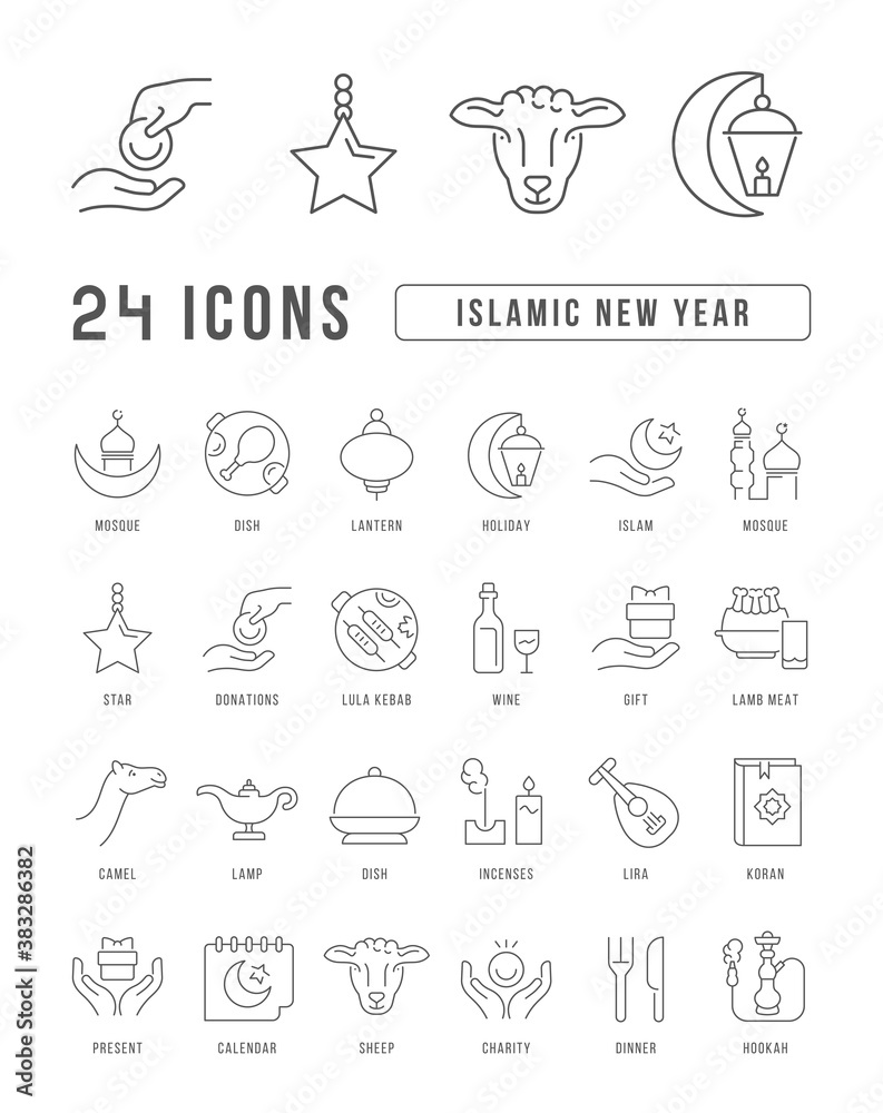 Vector Line Icons of Islamic New Year