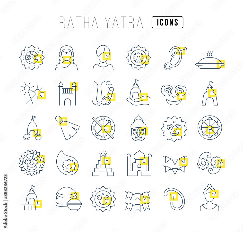 Fototapeta premium Vector Line Icons of Ratha Yatra