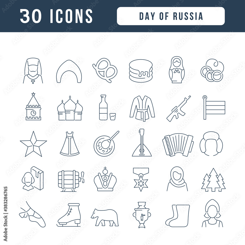 Fototapeta premium Vector Line Icons of Day of Russia