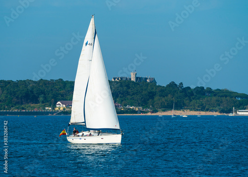 Sailing Boat, Magdalena Palace, Magdalena Peninsula, Santander Bay, Santander, Cantabria, Spain, Europe