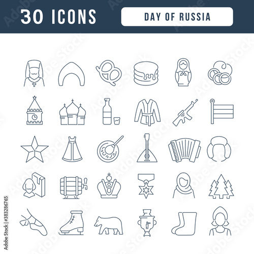 Vector Line Icons of Day of Russia