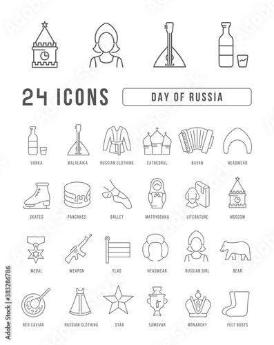 Vector Line Icons of Day of Russia
