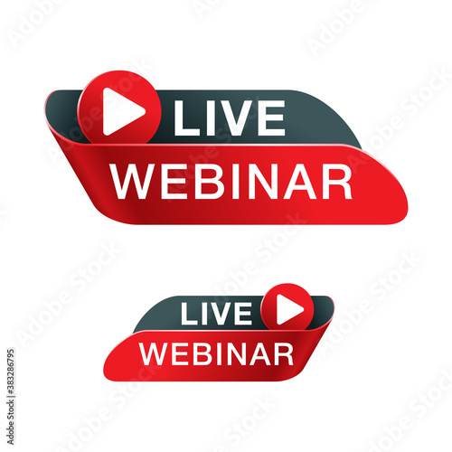 Live webinar button or web element - catchy decorative frame with Play button and text - creative template